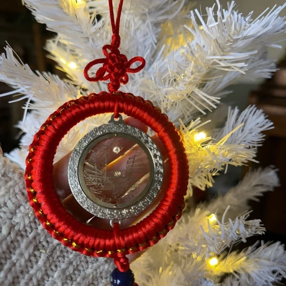 Chinese Feng Shui lucky coin hanging charm with a red knot and tassel Ornament